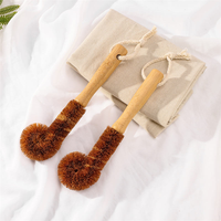 Brosse à bouteille écologique en fibre de coco avec long manche en bambou, brosse de nettoyage pour tasses, poils naturels en fibres végétales, outil de lavage de cuisine