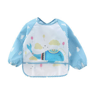 Wasserdichter Langarm-Lätzchen-Baby kittel aus weichem Polyester mit Schürzen tasche, wasch bar und wieder verwendbar für das Essen von Kleinkindern - Product Image 4