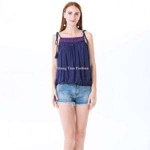 Nouveaux hauts tendance pour femmes, élégants et décontractés, en tissu de coton brodé, sans manches - Product Image 1