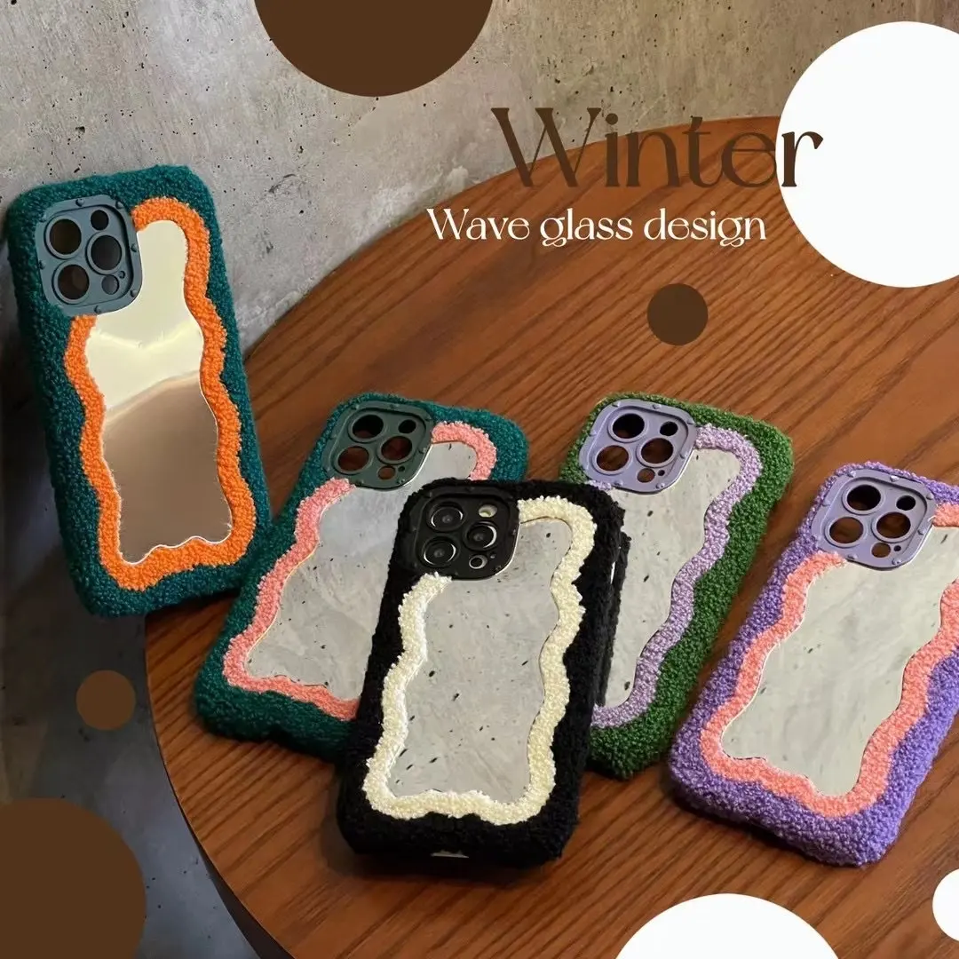 New Mirror Make Up Phone Case With Wave Design For iPhone 11 Pro Max 12 13 14 Pro Max Fashion Winter For iPhone 14 Pro Cover