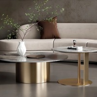 Ensemble table basse moderne simple en acier inoxydable doré et marbre tables d'appoint en pierre frittée pour centres de table de salon