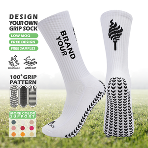 Fußballsocken mit individuellem Muster und Logo, weiße, atmungsaktive, gestrickte Baumwollsocken, Sportsocken mit rutschfestem Silikon-Grip für Herren - Product Image 1