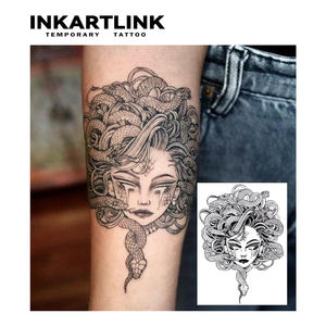 INKARTLINK - Pegatinas de Tatuajes Temporales para el Cuerpo, Diseño de <span class=keywords><strong>Medusa</strong></span> y Serpiente, Resistentes al Agua, Ecológicas, Duran 15 Días, Paquete al por Mayor - Product Image 2
