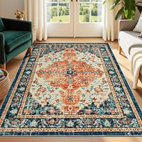 Grand tapis orange multi-usage, style bohème vintage, à motifs floraux, lavable, antidérapant, pour entrée, salle à manger, bureau, décoration intérieure