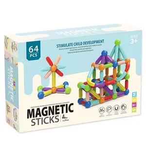 Nova 25/36/42/64/84 Pcs infantis educacionais 3D hastes montadas STEM bola magnética vara brinquedos