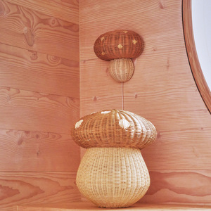 Hand Woven Rattan Mushroom Wall <b>Lamp</b> E27 Led Light Source Khaki Color For Childrens Room Bedroom <b>Study</b> Wall Mounted - Product Image 2