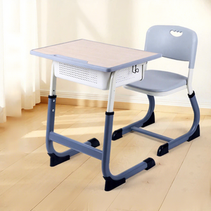 ชุดโต๊ะเก้าอี้<span class=keywords><strong>นักเรียน</strong></span>ประถมและมัธยม โครงโลหะ ปรับความสูงได้ ชั้นวางของแบบมีรูระบายอากาศ สำหรับเด็ก - Product Image 1