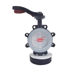 YomteY Lined <b>PTFE</b> Butterfly Valve Ductile Iron Wafer Type Manual Soft Seal Room Temperature Weak Acid Base Media - Product Image 1