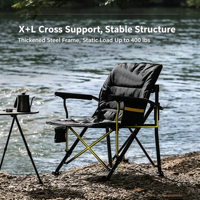 Chaise de pêche pliante rembourrée à dossier haut avec accoudoirs, porte-gobelet et pochette de rangement – Portable, moderne, pour camping, plage, pique-nique, jardin, parc