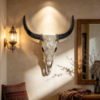 Cabeza de Yak Vintage Montaje Pared Resina Escultura Animal Decoración Hogar Bar Pintado a Mano