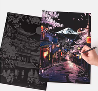 Peinture à gratter A3 Scène nocturne urbaine colorée, papier à gratter coloré, cadeau créatif fait main DIY pour adultes, hommes et femmes