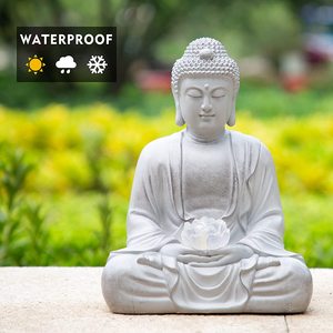 Tượng Phật thiền bằng nhựa polyresin, tượng ngoài trời cỡ lớn có đèn năng lượng mặt trời - Product Image 2