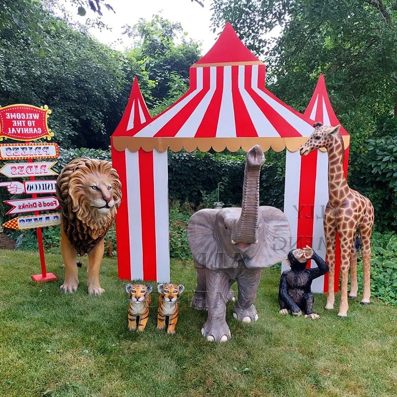 Sirk tema parti malzemeleri özel yaşam boyutu reçine safari jungle hayvan heykel sahne satışı