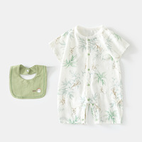 Ropa de Verano para Bebé, Mono de Manga Corta, Algodón Fino, Body para Escalar con Babero