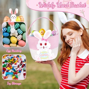 Panier tissé Lapin de Pâques avec applique en feutre, idéal pour la chasse aux œufs, rangement de jouets, décorations de fête, idée cadeau pour enfants, tout-petits, filles et garçons - Product Image 5