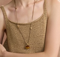 Collar de Plata S925 de Diseño Griego con Doble Cara, Baño de Oro 3D de Alta Gama, Engaste Completo con Piedras de Ojo de Tigre y Bambú