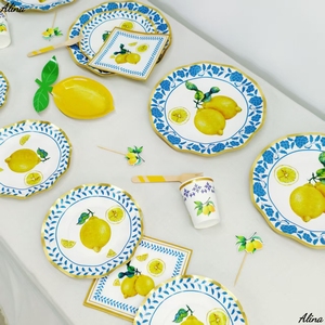 DAMAI Summer Fruit Lemon Party Supplies Kids Party Event <b>Disposable</b> Plates 8 INCH 10 INCH <b>Tableware</b> Paper Napkins Cups Plates - Product Image 6