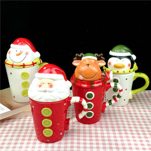 Tazas de Cerámica Grandes con Temática Navideña de Santa Claus, Pingüino y <span class=keywords><strong>Reno</strong></span>, con Tapa para Decoración, en Oferta - Product Image 1