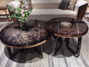 Diseñador italiano de lujo sala de estar negro oro mesa de té mesa de centro - Product Image 5