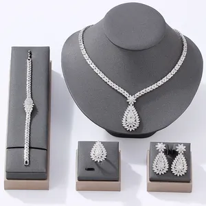 Koperen Dames Kettingen Set Met Oorbellen Bruiloft Luxe Sieraden Zirkoon Sieraden Set Voor Vrouwen