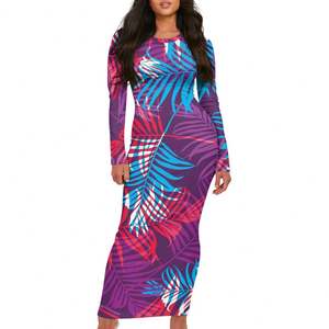 Dropshipping Vêtements Polynésien Tribal Print Bodycon Lady Dress Custom Plus Size Elegant Crew Neck Women's Long-Sleeve Dresses - Product Image 2