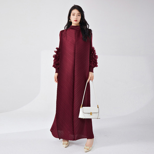 <span class=keywords><strong>Robe</strong></span> plissée Miyake la plus populaire 2026, extensible, brodée, à manches longues, coupe ample, col tendance, décontractée pour femme - Product Image 1