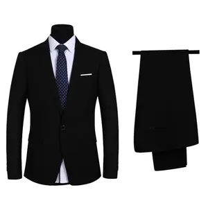 Новый мужской официальный двубортный Модный деловой черный свадебный костюм жениха с приталенной рубашкой