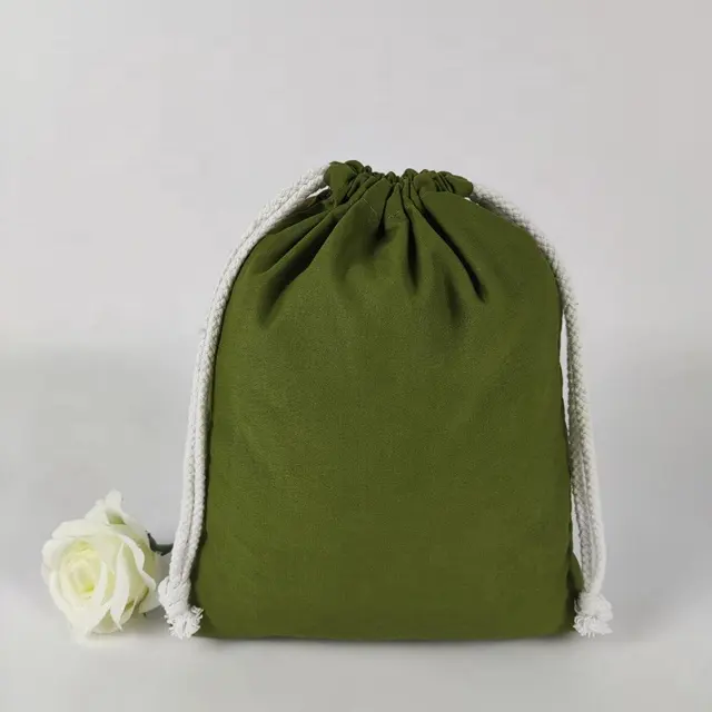 Hete Groene Luxe Herbruikbare Katoenen Trekkoord Tassen 8X12 Hot Sale Top Kwaliteit Custom Effen Canvas Trekkoord Cadeau Tas