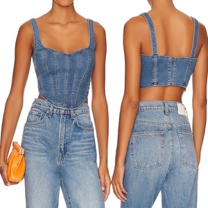 Fashion Sleeveless Jean <b>Corset</b> Bodice Ladies Back Zipper Closure Denim <b>Corset</b> Bustier for <b>Women</b> Tank Top - Product Image 6