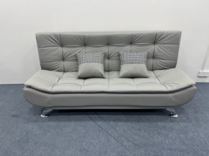 Modern Tufted Leather <b>Sofa</b> Bed 3 Seater with Metal Legs and Checkered Pillows <b>for</b> Living Room - Product Image 1