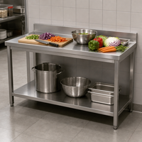 Table de travail à double niveau en acier inoxydable avec crédence, table de préparation pour cuisine commerciale avec étagère inférieure