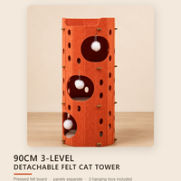 Arbre à chat en feutre, maisonnette pour chat, 90 cm, trois niveaux avec jouets pompons, mobilier d'intérieur pour chat et chaton