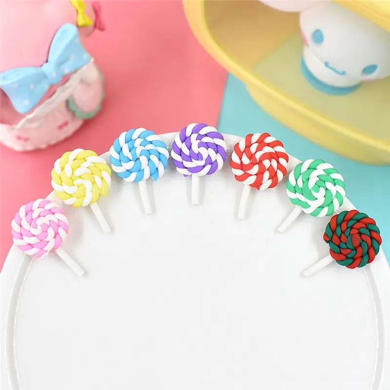 Tiktok Product 10 pz/borsa Flat Back Rainbow Simulation Round Swirl Lollipop Resin Cabochon decorazione fai da te per custodia del telefono