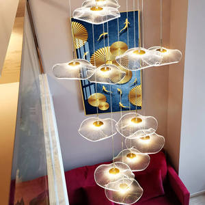 Lotus <b>Leaf</b> Staircase Pendant <b>Light</b> for Bar Hotel Lobby Villa Home Acrylic LED Chandelier Modern - Product Image 4
