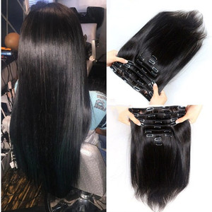 Extensions de <span class=keywords><strong>cheveux</strong></span> humains Remy naturels vierges noirs lisses à clipser Pinces à <span class=keywords><strong>cheveux</strong></span> bruts indiens en pièces pré-collées pour femmes - Product Image 5