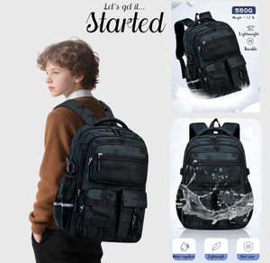Sac à dos pour garçon, cartable pour enfants, sac à dos en toile bleu camouflage multi-poches - Product Image 5