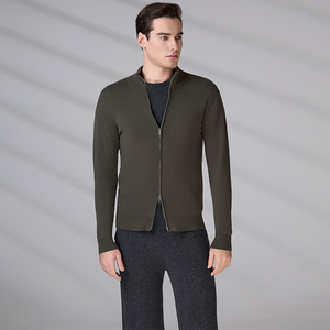 Fabricant de tricots sur mesure – Cardigan décontracté pour homme 100 % coton avec fermeture éclair, col montant, veste pull intégrale zippée pour hommes - Product Image 3