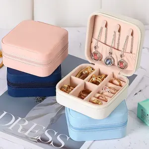 Ever Bright Travel Mini Jewelry Storage Box Case With Mirror PU Leather Small Jewelry Organizer Box For Women