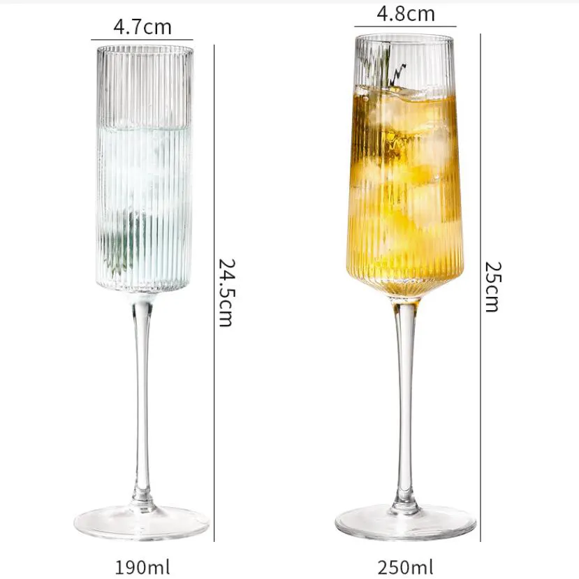 Modern Reusable Handmade Tall Wine Flute Ripple Square Ribbed Crystal Glass Champagne Flutes With Custom Logo 170ml 150ml