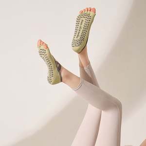 Custom Open-toe Yoga Socks with Cross-straps and Rubberized Points, Professional Anti-slip Five-finger Socks for Indoor Sports - Product Image 6