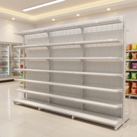 Étagère murale blanche à grille métallique simple face, présentoir métallique multi-niveaux réglable pour supermarché et épicerie