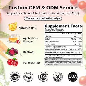 Vente en gros : Gommes au vinaigre de cidre de pomme personnalisées avec B12, certifiées GMP, marque privée, pour la gestion du poids, 90 pièces - Product Image 2