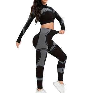 Nouvelle Collection 2026 – Ensemble de Sport Yoga 2 Pièces Écologique pour Femme : Haut Zippé et Legging Taille Haute pour Automne/Hiver - Product Image 1