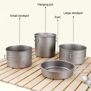 Titanium Pot Portable Camping Cookware Lightweight Cooking Pot Set For Outdoor Traveling Backpacking Hiking Trekking Picnic