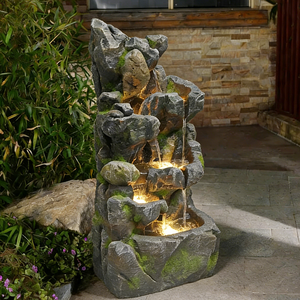 Fuente de Agua Moderna con Cascada de Fibra de Vidrio Imitación Piedra Irregular para Jardín, Patio y Hogar - Product Image 2