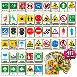 50 cartes flash éducatives double face pratiques et portables, 50 cartes flash sur les signes routiers pour enfants - Product Image 1