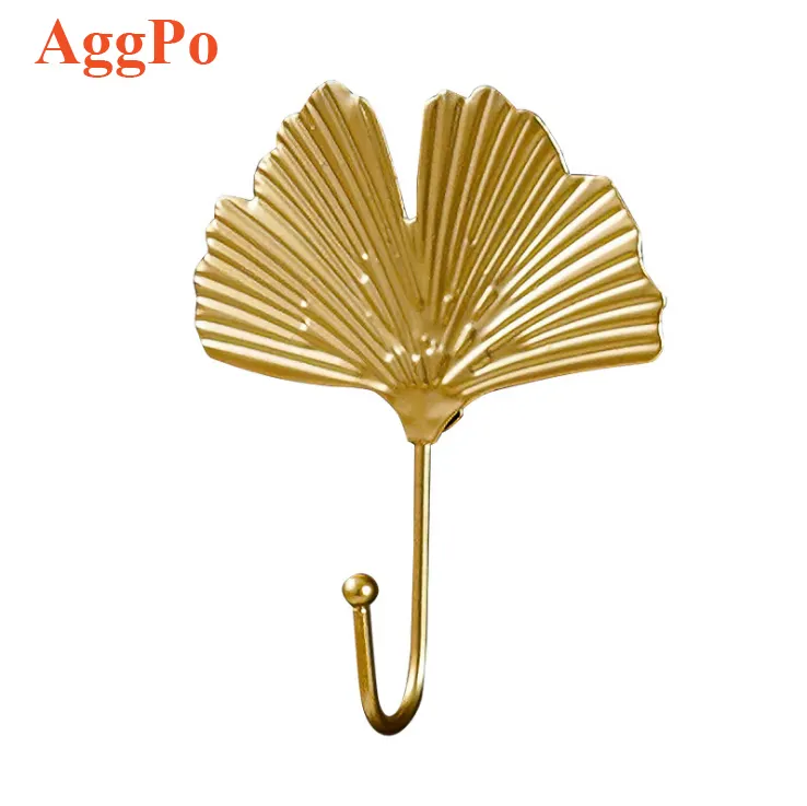 Wandmontage Art Golden Leaf Haken Muur Decor Sleutelhouder, handdoek Schort Haak Decoratieve Muur Hanger Grote Enkele Opknoping Haak