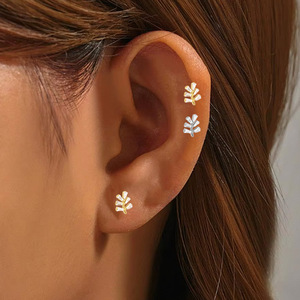 Titanium Plated Wheat Ear Lip <b>Stud</b> <b>Cartilage</b> Piercing Jewelry For Ear Bone Nose With Crystal Prong Setting Unisex Fashion - Product Image 4