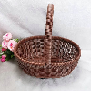 Cesta redonda de mimbre tejida a mano con asa para almacenamiento de frutas y verduras, decoración del hogar - Product Image 1