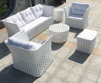 Ensembles de canapés confortables en rotin PE avec table basse, meubles en osier